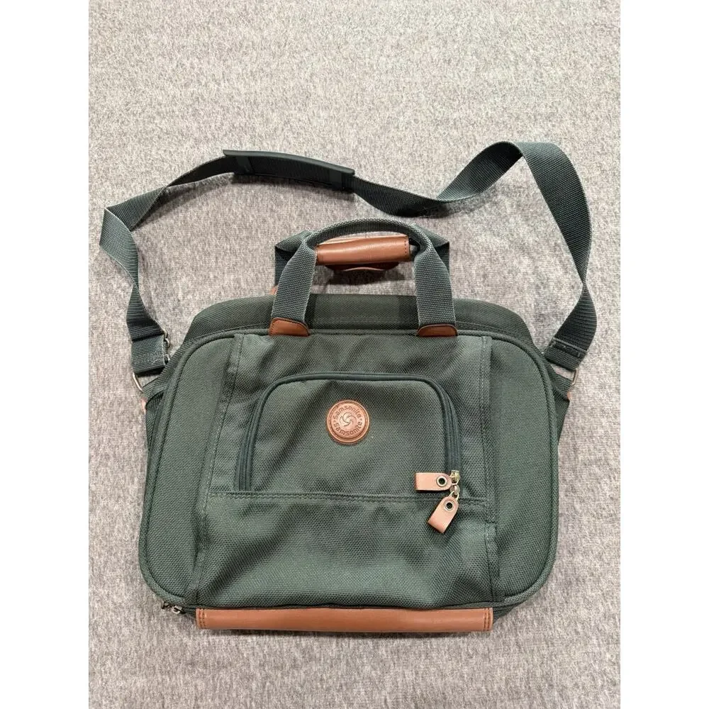 Vintage Samsonite Messenger Bag Briefcase Forest Green Leather Trim 90s Laptop